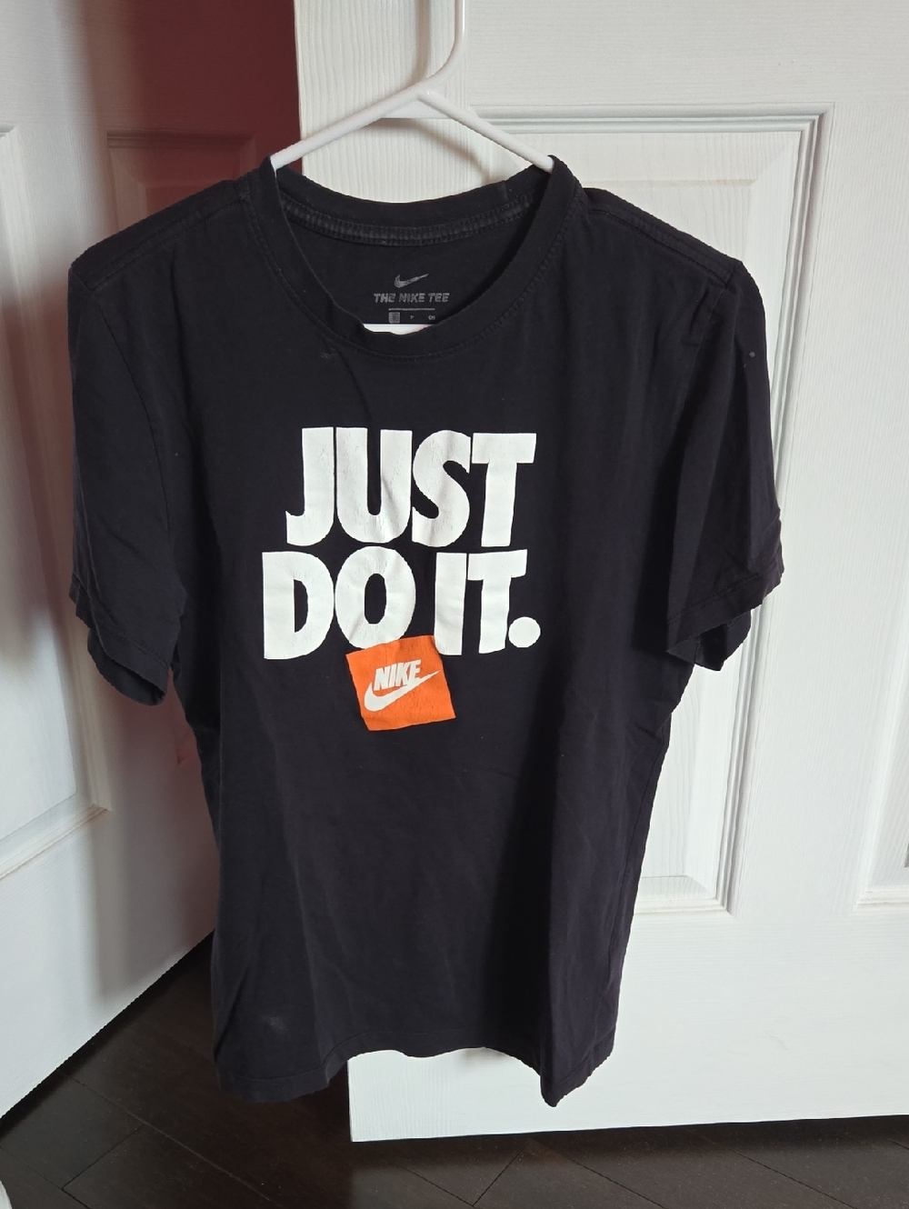 Nike Black Tee with White "JUST DO IT." and Orange Logo